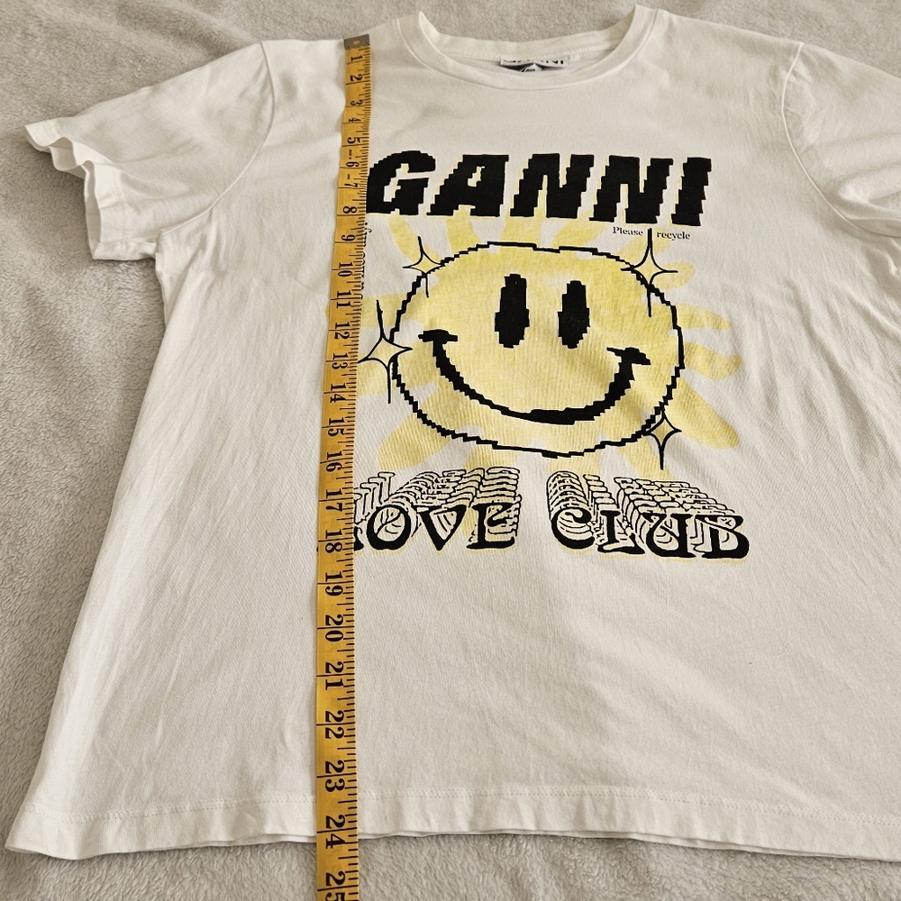 GANNI Love Club Smiley Face Graphic Tee Organic Cotton White S - Picture 11 of 15